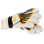 weiße Fußballhandschuhe mit schwarz/gelbem Design