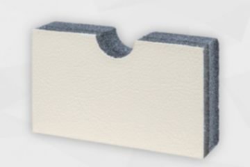 Dunkelgraue Schaumstoffplatte stehend mit beiger Kunstlederoberfläche