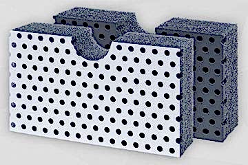 Dunkelgraue und weiße Schaumstoffplatte stehend mit gelochter Kunstlederoberfläche