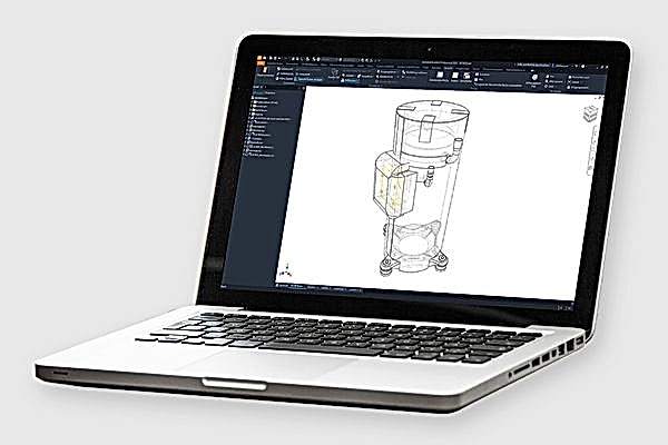 Laptop mit CAD-Zeichnung von Schallschutzmaterial