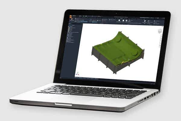 Laptop mit CAD-Zeichnung von Vliesform