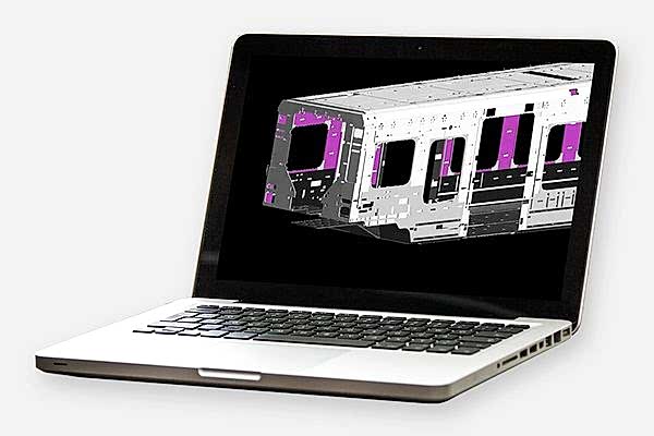 Laptop mit CAD-Zeichnung von Schallschutzmaterial