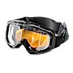 schwarze Skibrille mit gelb getönten Scheiben