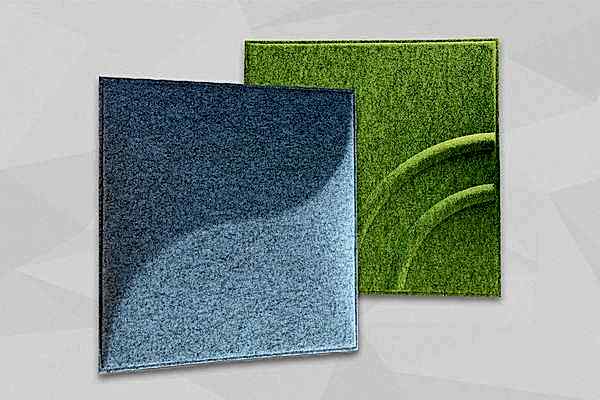 Zwei quadratische Deckeneinleger aus Vliespressteilen in Blau und Grün