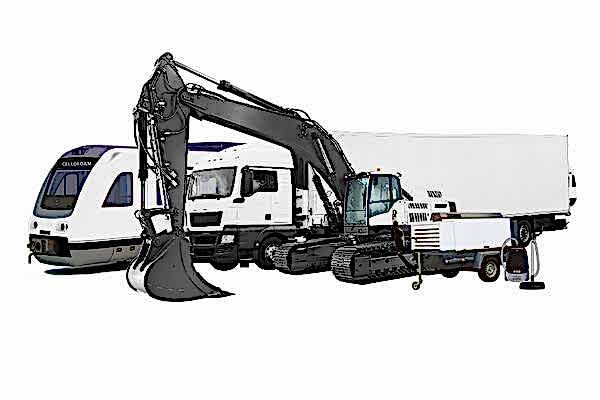 Sammlung von Zug, LKW, Bagger und Kompressor